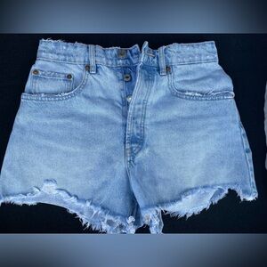Denim High-Waisted Frayed Hem Shorts